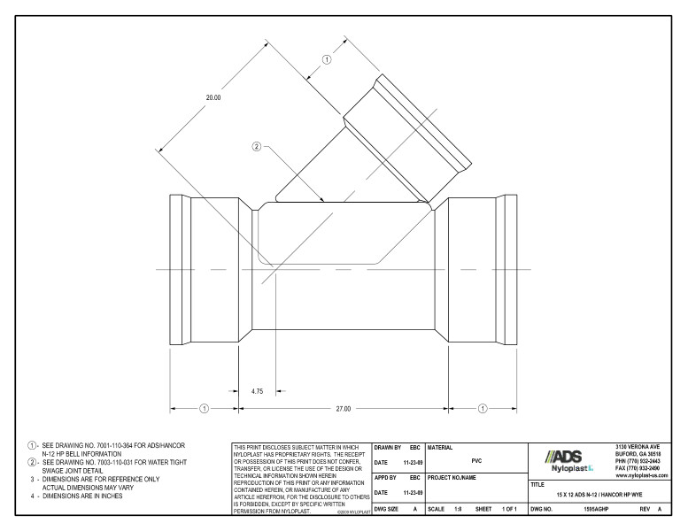 15 x 12 HP Wye Nyloplast Detail