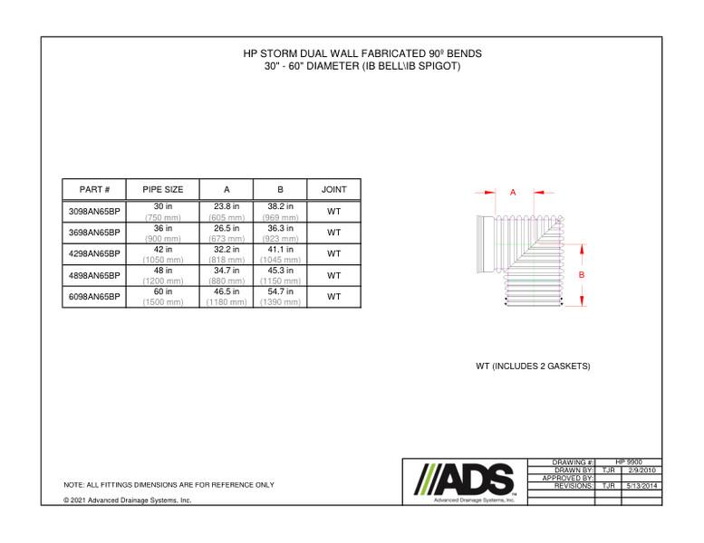 90º Bends 30"-60" HP Storm - IB Bell/IB Spigot (HP Storm Bends Fittings Manual)