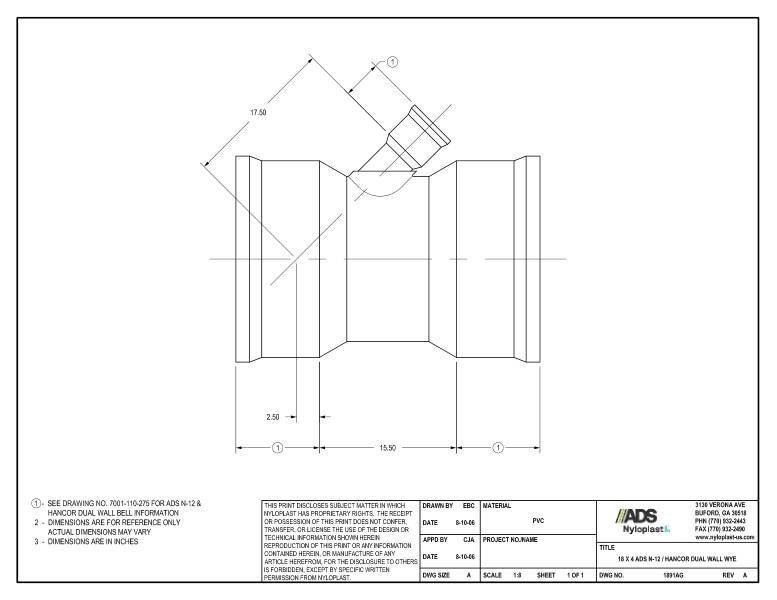 18 x 4 N-12 Dual Wall Wye Nyloplast Detail