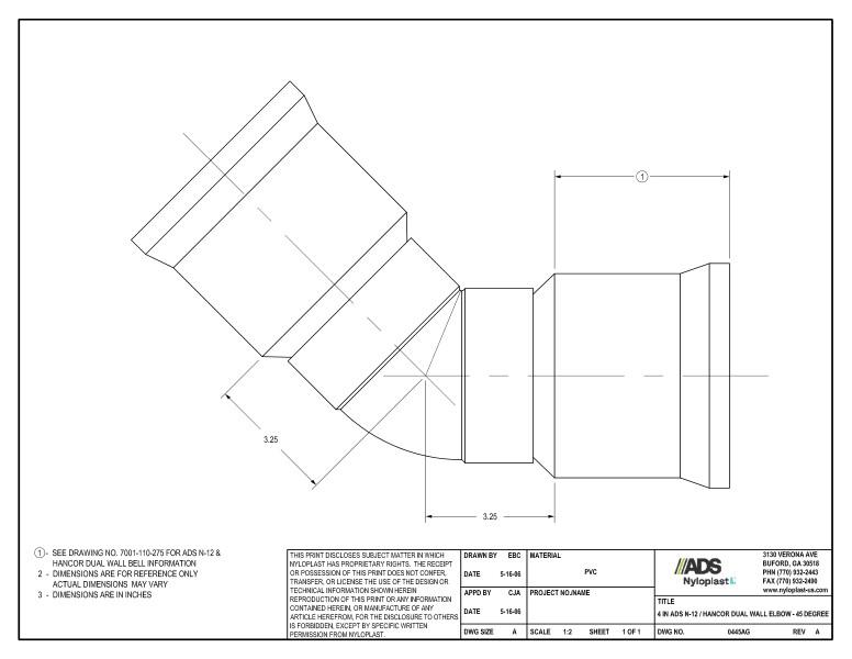 4" N-12 Dual Wall Elbow - 45 Degree Nyloplast Detail