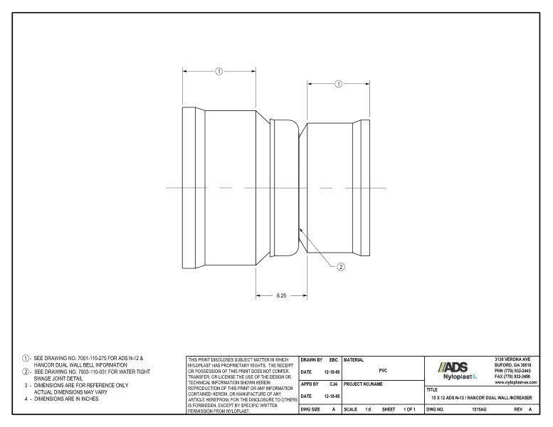 15 x 12 N-12 Dual Wall Increaser Nyloplast Detail