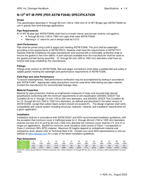 N-12 WT IB (per ASTM F2648) Specification