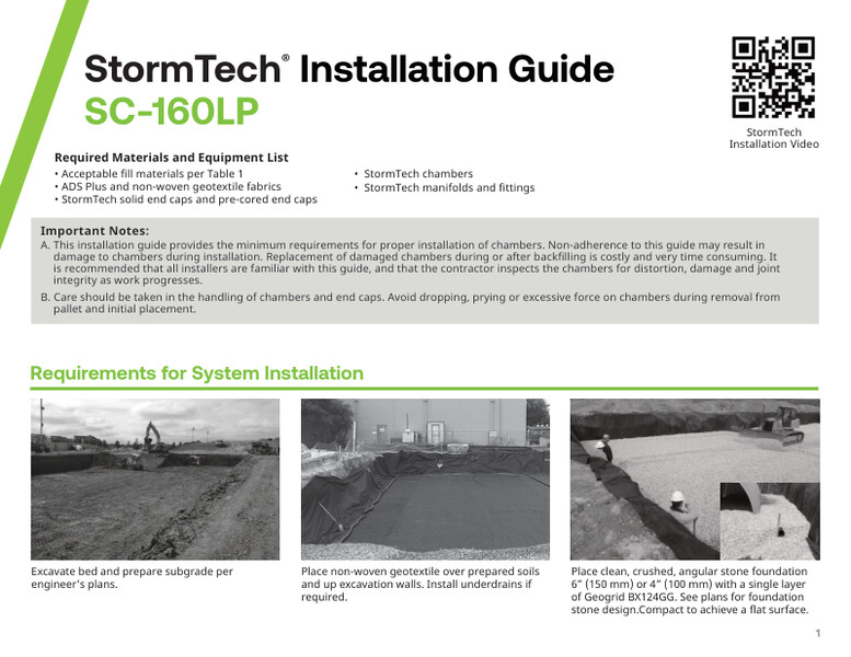 SC-160LP StormTech Chamber Installation Guide  