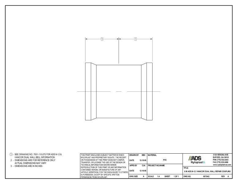 8" N-12 Dual Wall Repair Coupling Nyloplast Detail