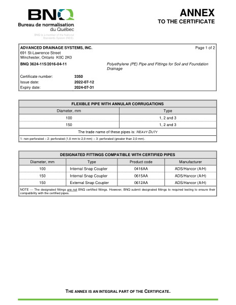 BNQ 3624-115 Polyethylene Pipe and Fittings ANNEX