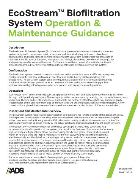 EcoStream Biofiltration System O&M