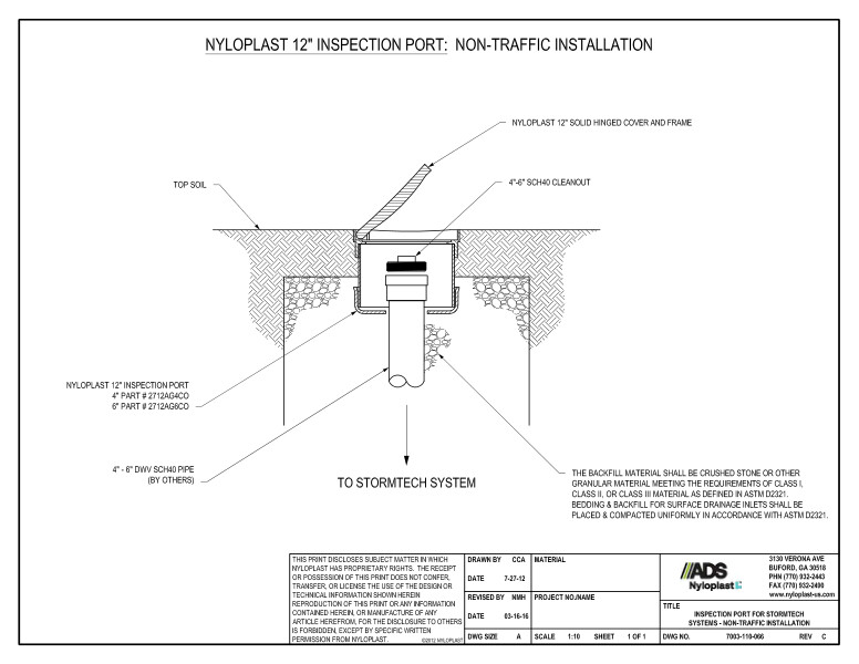 12" Cleanout Access for Stormtech (Non-Traffic Rated With Solid Cover) Nyloplast Detail