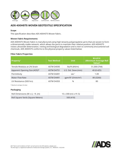 400HSTS Woven Geosynthetic Specification