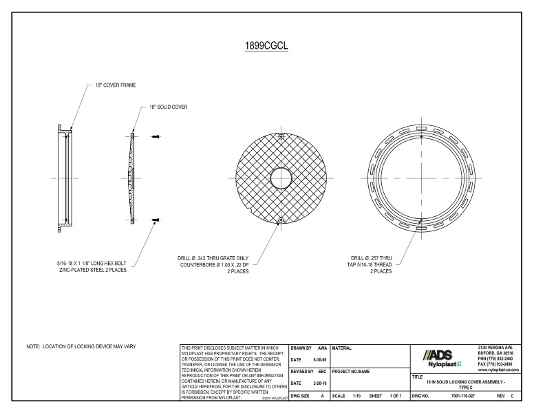 18" Solid Locking Cover Assembly Nyloplast Detail