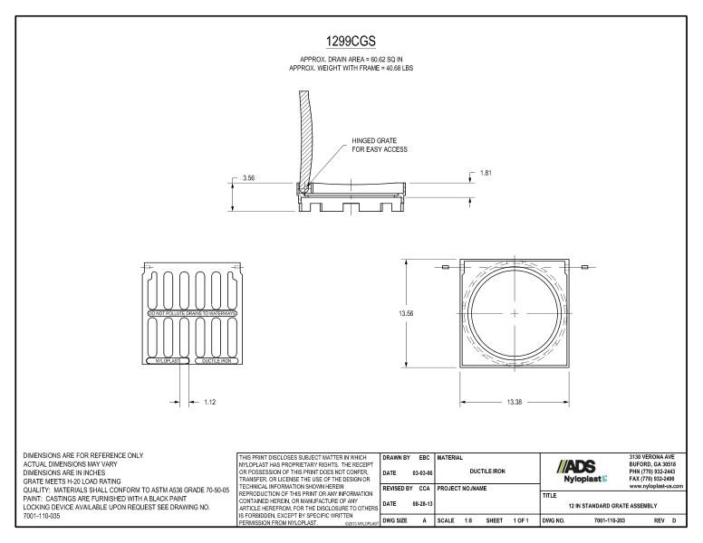 12" Standard Grate Assembly Nyloplast Detail