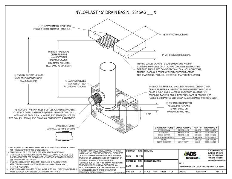 15" Drain Basin Quick Spec Installation Nyloplast Detail