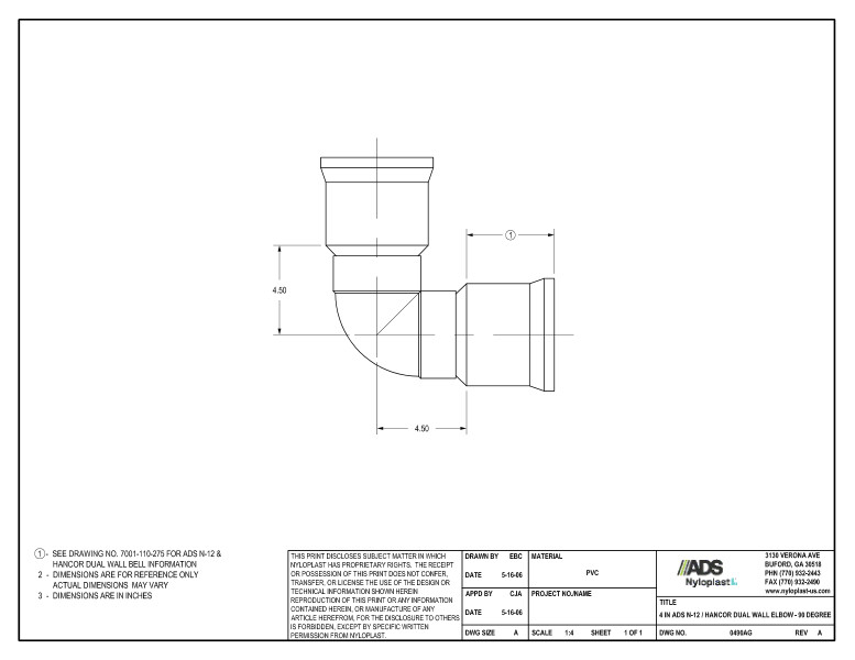 4" N-12 Dual Wall Elbow - 90 Degree Nyloplast Detail