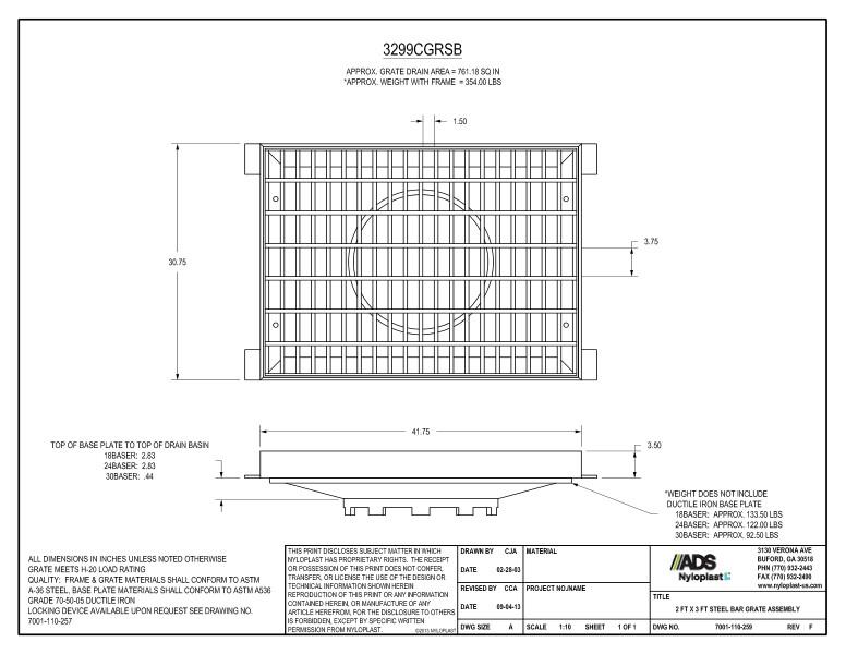 2' x 3' Steel Bar Grate Assembly Nyloplast Detail