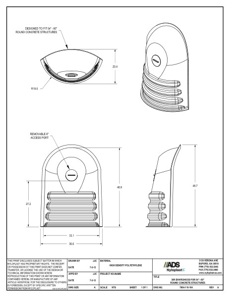 Nyloplast Envirohood for 54" - 60" Round Concrete Structures - Outlet Size up to 30" Detail