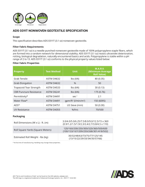 0311T Non-Woven Geosynthetic Specification