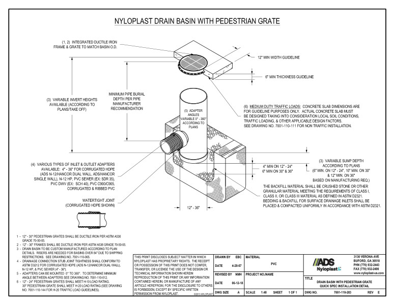 Drain Basin With Pedestrian Grate Quick Spec Installation Nyloplast Detail