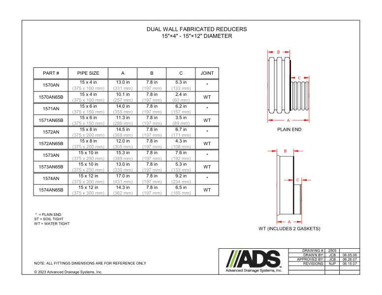 15" x 4" - 15" x 12" Fabricated Reducers (HDPE Dual Wall Fabricated Reducers Fittings)