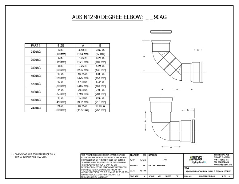 N-12 Dual Wall Elbow - 90 Degree Nyloplast Detail