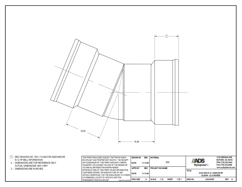 24" HP Elbow - 22.5 Degree Nyloplast Detail