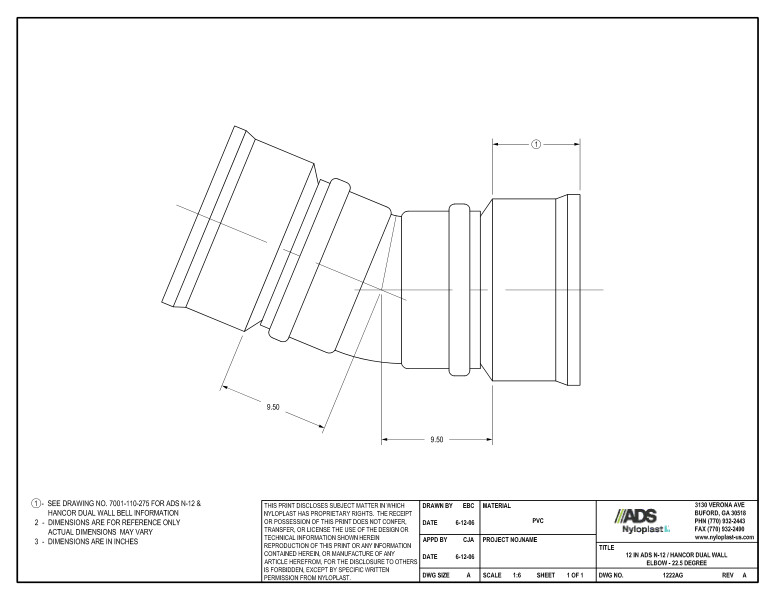 12" N-12 Dual Wall Elbow - 22.5 Degree Nyloplast Detail 