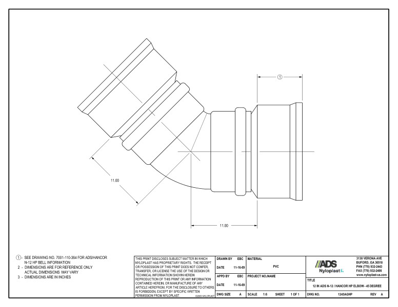 12" HP Elbow - 45 Degree Nyloplast Detail