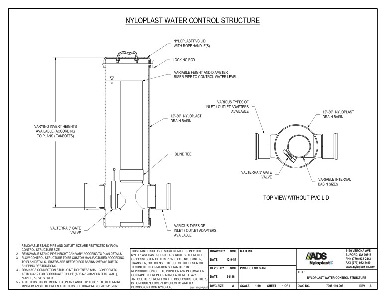 Nyloplast Water Control Structure Detail