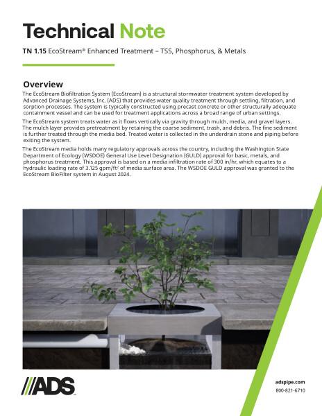 TN 1.15 EcoStream® Enhanced Treatment – TSS, Phosphorus, & Metals