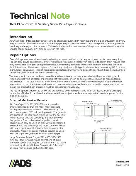 TN 5.13 SaniTite HP Pipe Repair Options