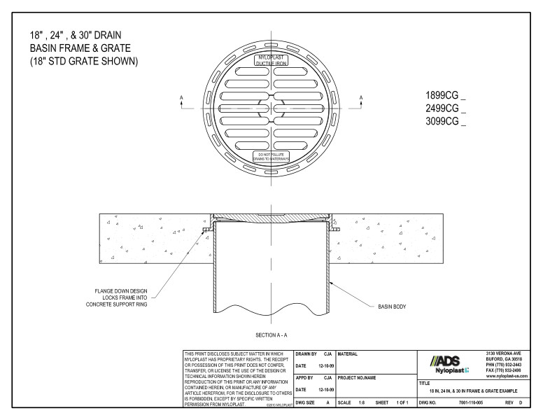 18", 24", & 30" Frame & Grate Example Nyloplast Detail