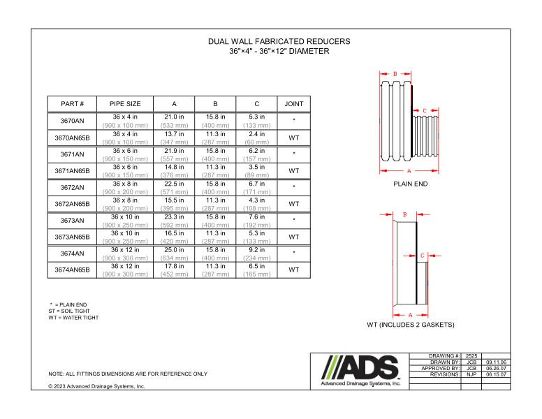 36" x 4" - 36" x 12" Fabricated Reducers (HDPE Dual Wall Fabricated Reducers Fittings)