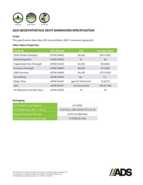 3601T Nonwoven Geosynthetic Specification