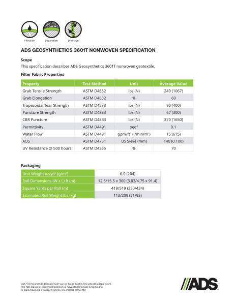 3601T Nonwoven Geosynthetic Specification