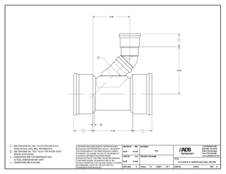 12 x 6 N-12 Dual Wall Tee Wye Nyloplast Detail