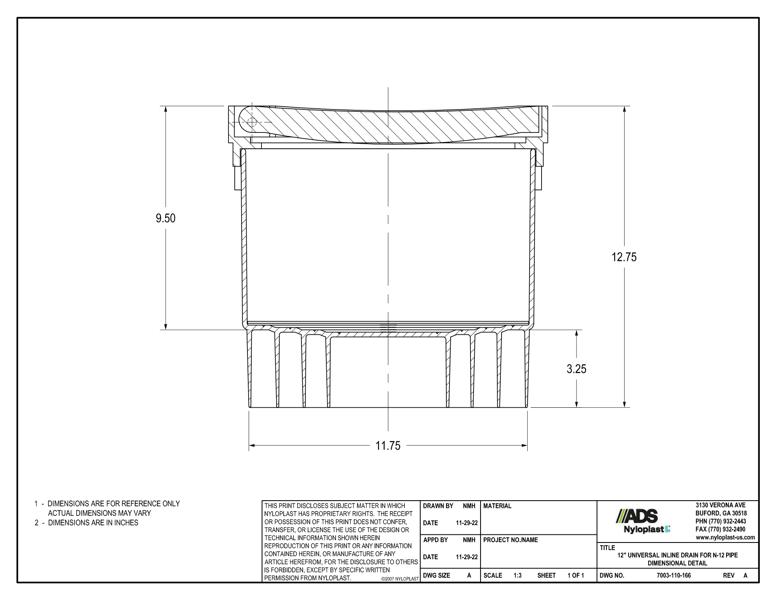 12" Universal Inline Drain for N-12