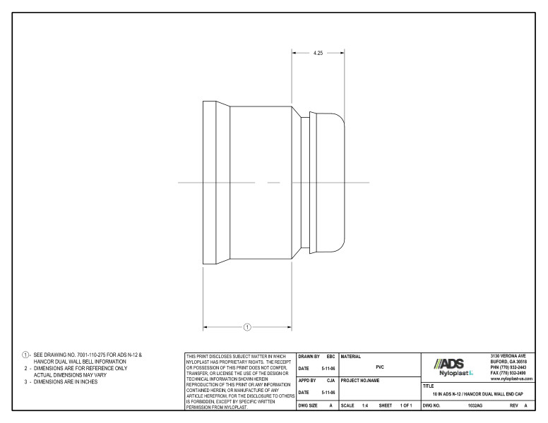 10" N-12 Dual Wall End Cap Nyloplast Detail