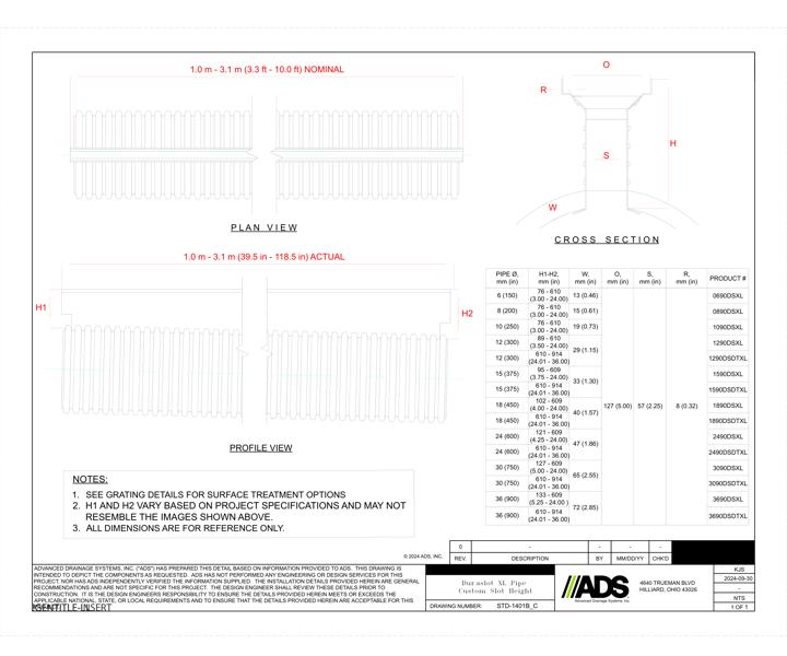 1401B Duraslot XL Pipe Custom Slot Height