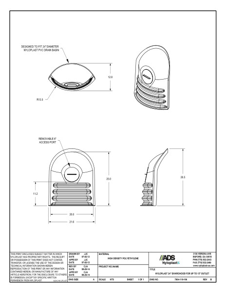 Nyloplast Envirohood for 24" Drain Basin - Outlet Size 4" to 15" Detail