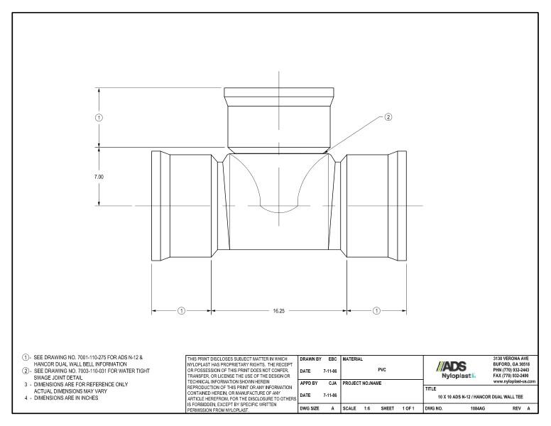 10 x 10 N-12 Dual Wall Tee Nyloplast Detail