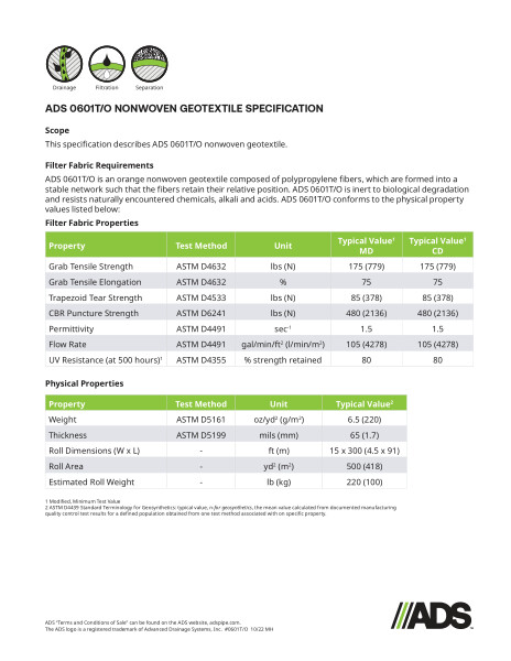 0601TO Nonwoven Geosynthetic Specification