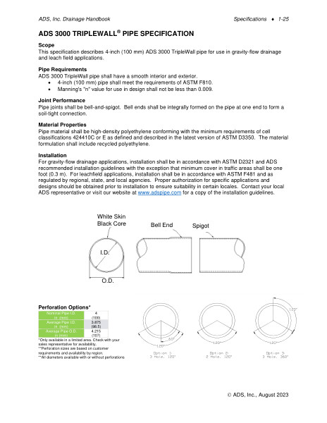 ADS 3000 Triplewall Pipe Specification