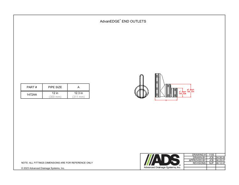 12" AdvanEdge End Outlet (AdvanEdge Fittings)