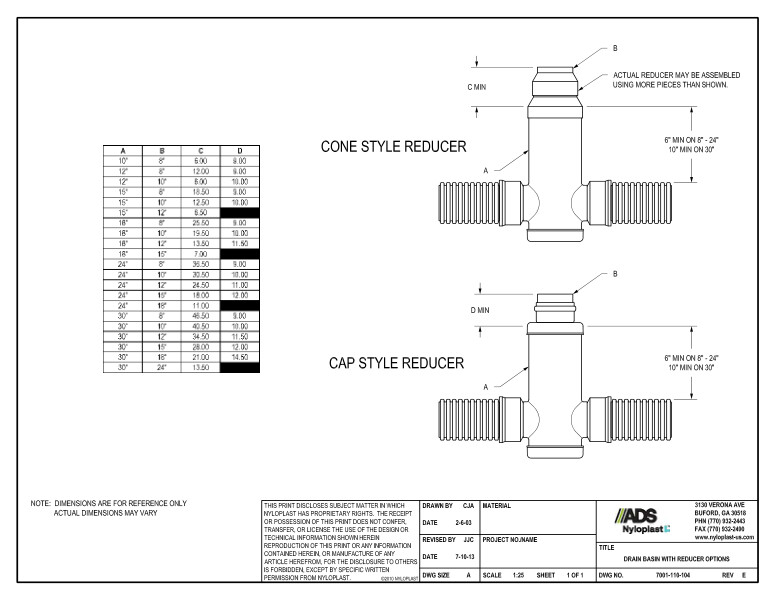 Drain Basin with Reducer Options Nyloplast Detail