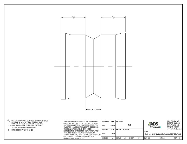 30" N-12 Dual Wall Stop Coupling Nyloplast Detail