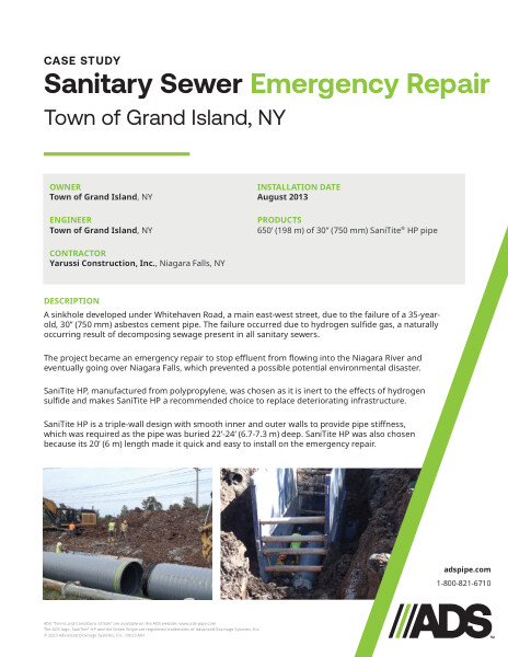 Sanitary Sewer Emergency Repair (Town of Grand Island, NY) Case Study
