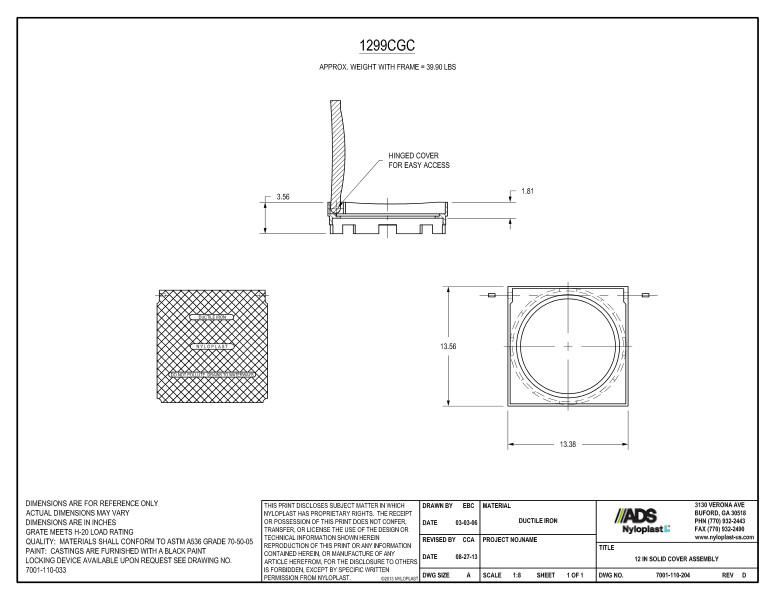 12" Solid Cover Assembly Nyloplast Detail