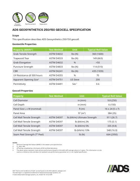 250/150 Geocell Geosynthetic Specification