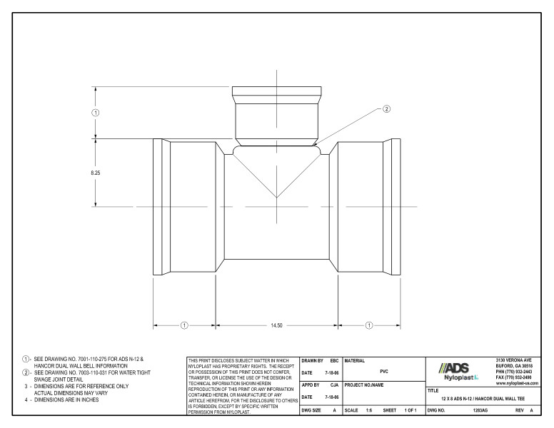 12 x 8 N-12 Dual Wall Tee Nyloplast Detail