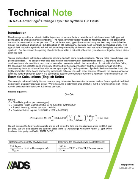 TN 5.19A AdvanEdge Drainage Layout for Synthetic Turf Fields