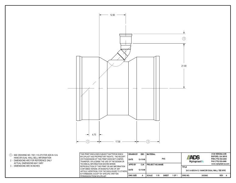 24 x 4 N-12 Dual Wall Tee Wye Nyloplast Detail