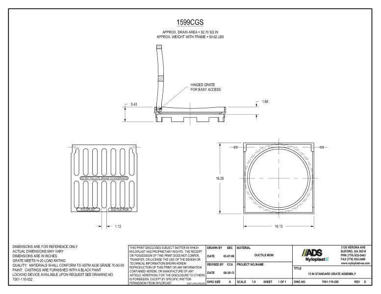 15" Standard Grate Assembly Nyloplast Detail